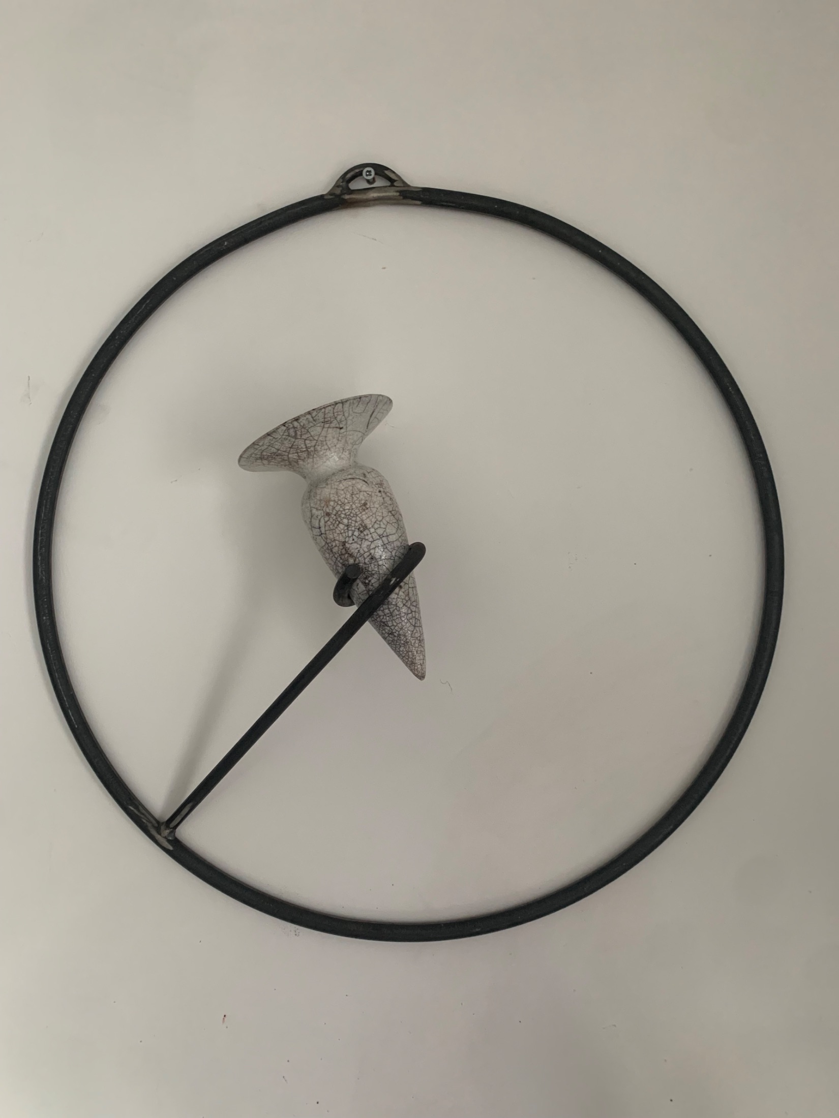 Raku Amphora in metal wall hanging stand.